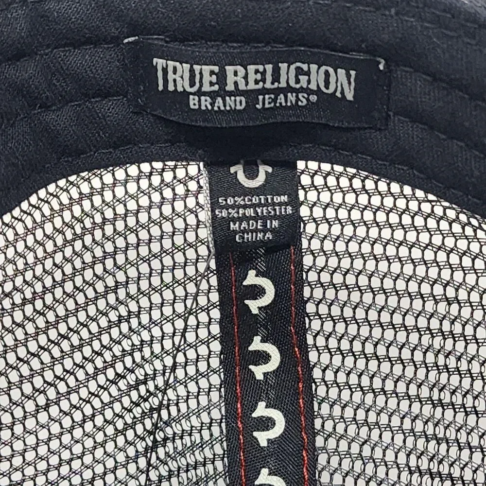 True Religion Hat Trucker Mens One Size Black Mesh Snapback Cap Embroidered Logo